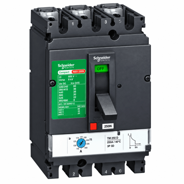 Schneider Electric LV516622 EasyPact CVS160B 125A 3P 3D MCCB – 25kA, TM-D Thermal-Magnetic