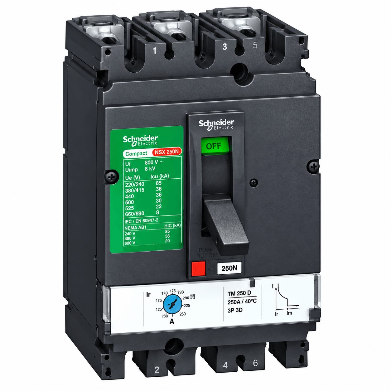 Schneider Electric LV516622 EasyPact CVS160B 125A 3P 3D MCCB – 25kA, TM-D Thermal-Magnetic