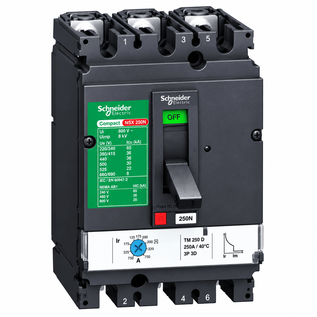 Schneider Electric LV516637 EasyPact CVS160F 125A 3P 3D MCCB – 36kA, TM-D Thermal-Magnetic